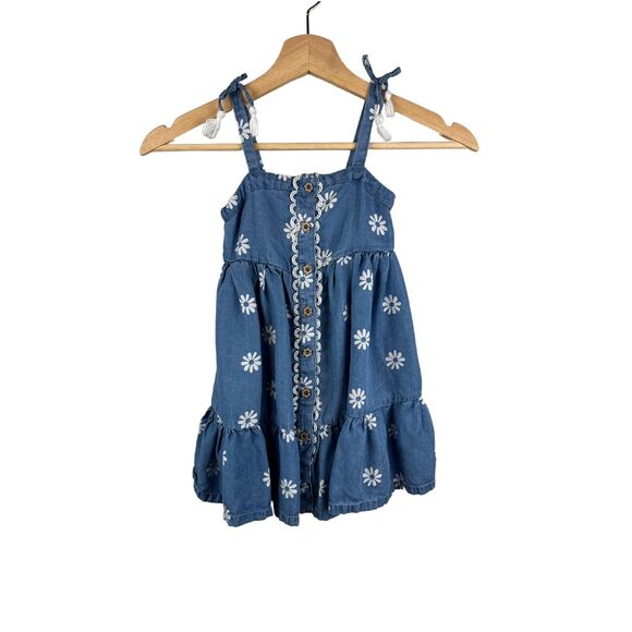 Isaac Mizrahi New York 3T Girls Denim Floral Button Up Sun Dress Toddler Summer - Picture 1 of 6